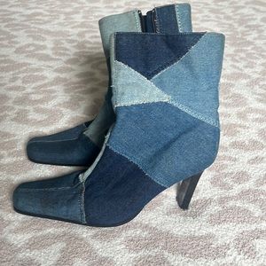 Vintage Y2K Pointed Denim Patchwork Heeled Boots